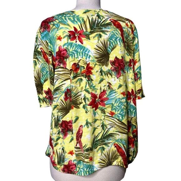 Talbots Sz L Tropical Aloha Floral Parrot Print Pullover Cotton Knit Tee Top - Picture 4 of 6